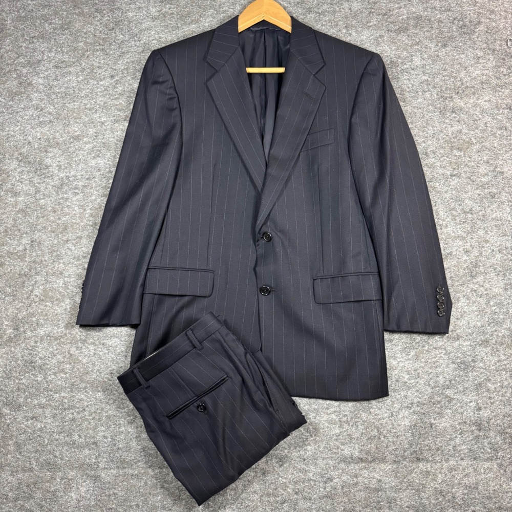 Loro Piana Hickey Freeman Boardroom Suit Mens 38S Pinstripes Wool Navy 34x28
